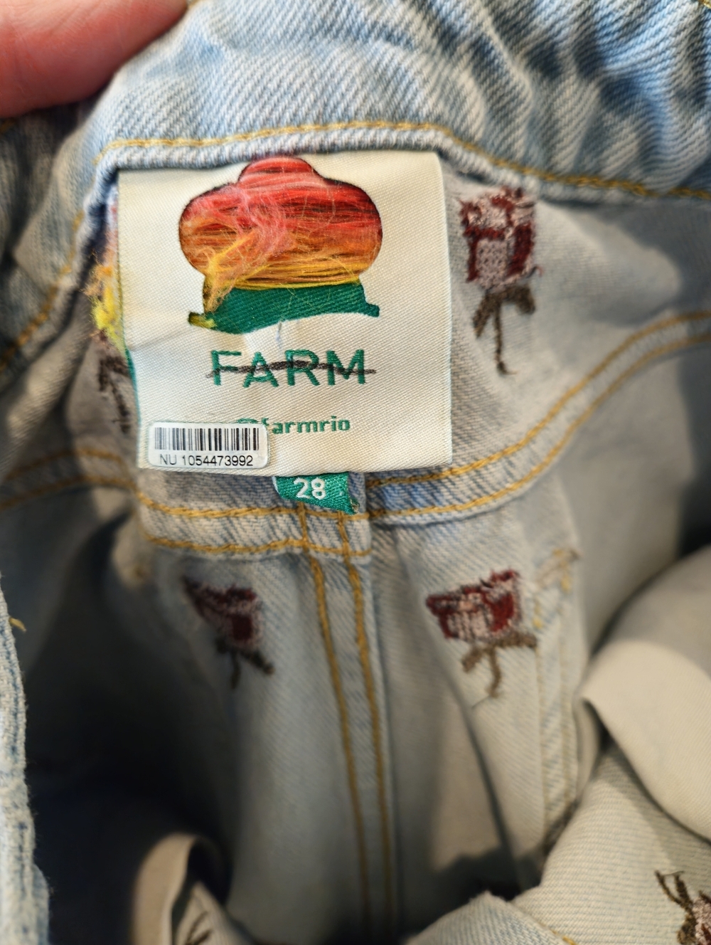 Farm Rio Embroidered Rose Wide Leg Jeans Size 28 Floral Denim High Rise - Picture 9 of 11